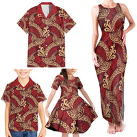 Luxury Red Monstera Family Matching Tank Maxi Dress and Hawaiian Shirt Polynesian Tribal Pattern - Polynesian Pride