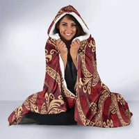 Luxury Red Monstera Hooded Blanket Polynesian Tribal Pattern - Polynesian Pride