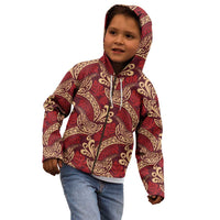 Luxury Red Monstera Kid Hoodie Polynesian Tribal Pattern - Polynesian Pride