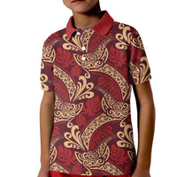 Luxury Red Monstera Kid Polo Shirt Polynesian Tribal Pattern - Polynesian Pride