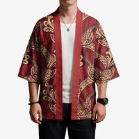 Luxury Red Monstera Kimono Polynesian Tribal Pattern - Polynesian Pride
