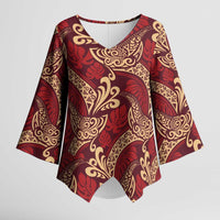 Luxury Red Monstera Kimono Sleeve Blouse Polynesian Tribal Pattern - Polynesian Pride