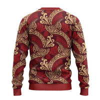 Luxury Red Monstera Ugly Christmas Sweater Polynesian Tribal Pattern - Polynesian Pride