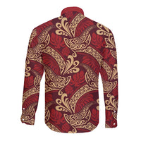 Luxury Red Monstera Long Sleeve Button Shirt Polynesian Tribal Pattern - Polynesian Pride