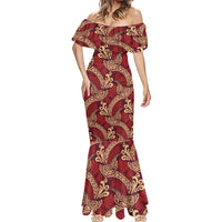 Luxury Red Monstera Mermaid Dress Polynesian Tribal Pattern - Polynesian Pride
