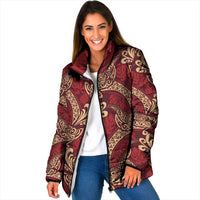 Luxury Red Monstera Padded Jacket Polynesian Tribal Pattern - Polynesian Pride