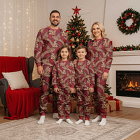 Luxury Red Monstera Christmas Pajama Set Polynesian Tribal Pattern - Polynesian Pride
