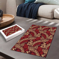 Luxury Red Monstera Puzzle Polynesian Tribal Pattern - Polynesian Pride