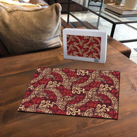 Luxury Red Monstera Puzzle Polynesian Tribal Pattern - Polynesian Pride