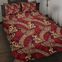 Luxury Red Monstera Quilt Bed Set Polynesian Tribal Pattern - Polynesian Pride