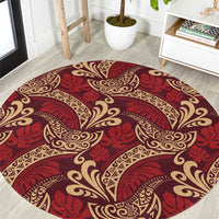 Luxury Red Monstera Round Carpet Polynesian Tribal Pattern - Polynesian Pride
