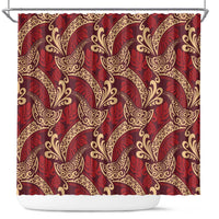 Luxury Red Monstera Shower Curtain Polynesian Tribal Pattern - Polynesian Pride