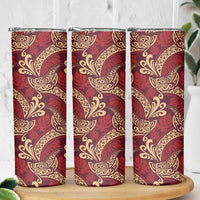 Luxury Red Monstera Skinny Tumbler Polynesian Tribal Pattern - Polynesian Pride