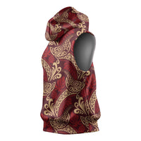 Luxury Red Monstera Sleeveless Hoodie Polynesian Tribal Pattern - Polynesian Pride