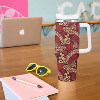 Luxury Red Monstera Tumbler With Handle Polynesian Tribal Pattern - Polynesian Pride