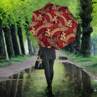 Luxury Red Monstera Umbrella Polynesian Tribal Pattern - Polynesian Pride