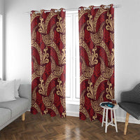 Luxury Red Monstera Window Curtain Polynesian Tribal Pattern - Polynesian Pride