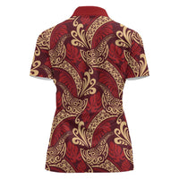 Luxury Red Monstera Women Polo Shirt Polynesian Tribal Pattern - Polynesian Pride