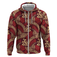 Luxury Red Monstera Zip Hoodie Polynesian Tribal Pattern - Polynesian Pride