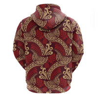 Luxury Red Monstera Zip Hoodie Polynesian Tribal Pattern - Polynesian Pride