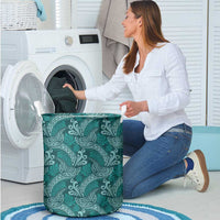 Teal Monstera Laundry Basket Polynesian Tribal Pattern - Polynesian Pride