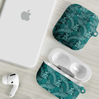 Teal Monstera AirPods Case Polynesian Tribal Pattern - Polynesian Pride