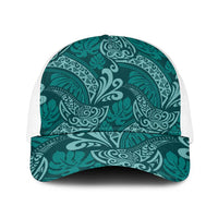 Teal Monstera Baseball Net Cap Polynesian Tribal Pattern - Polynesian Pride