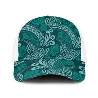 Teal Monstera Baseball Net Cap Polynesian Tribal Pattern - Polynesian Pride