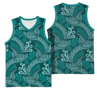 Teal Monstera Basketball Jersey Polynesian Tribal Pattern - Polynesian Pride