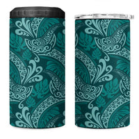 Teal Monstera 4 in 1 Can Cooler Tumbler Polynesian Tribal Pattern - Polynesian Pride