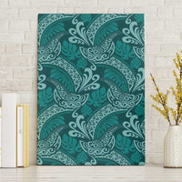 Teal Monstera Canvas Wall Art Polynesian Tribal Pattern - Polynesian Pride