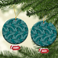 Teal Monstera Ceramic Ornament Polynesian Tribal Pattern - Polynesian Pride