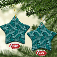 Teal Monstera Ceramic Ornament Polynesian Tribal Pattern - Polynesian Pride