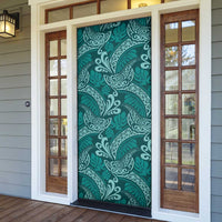 Teal Monstera Door Cover Polynesian Tribal Pattern - Polynesian Pride