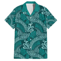 Teal Monstera Family Matching Short Sleeve Bodycon Dress and Hawaiian Shirt Polynesian Tribal Pattern - Polynesian Pride
