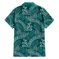 Teal Monstera Family Matching Tank Maxi Dress and Hawaiian Shirt Polynesian Tribal Pattern - Polynesian Pride