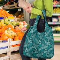 Teal Monstera Grocery Bag Polynesian Tribal Pattern - Polynesian Pride