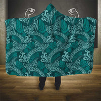 Teal Monstera Hooded Blanket Polynesian Tribal Pattern - Polynesian Pride