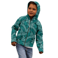 Teal Monstera Kid Hoodie Polynesian Tribal Pattern - Polynesian Pride