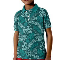Teal Monstera Kid Polo Shirt Polynesian Tribal Pattern - Polynesian Pride