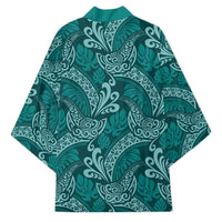 Teal Monstera Kimono Polynesian Tribal Pattern - Polynesian Pride