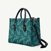Teal Monstera Leather Bag Polynesian Tribal Pattern - Polynesian Pride