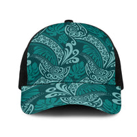 Teal Monstera Mesh Trucker Cap Polynesian Tribal Pattern - Polynesian Pride