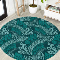 Teal Monstera Round Carpet Polynesian Tribal Pattern - Polynesian Pride
