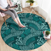 Teal Monstera Round Carpet Polynesian Tribal Pattern - Polynesian Pride