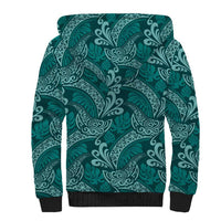 Teal Monstera Sherpa Hoodie Polynesian Tribal Pattern - Polynesian Pride