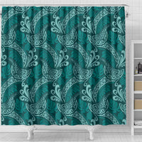 Teal Monstera Shower Curtain Polynesian Tribal Pattern - Polynesian Pride