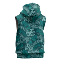 Teal Monstera Sleeveless Hoodie Polynesian Tribal Pattern - Polynesian Pride