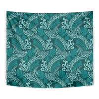 Teal Monstera Tapestry Polynesian Tribal Pattern - Polynesian Pride
