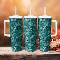 Teal Monstera Tumbler With Handle Polynesian Tribal Pattern - Polynesian Pride